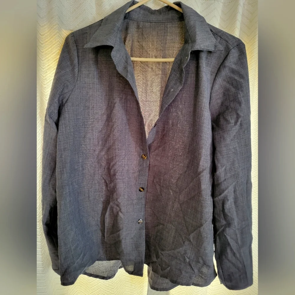 Women's Blue Button-Up Blouse - Picture 2 of 3